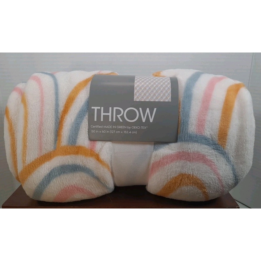 NWT‎ Target Throw Blanket Rainbow Stripe Soft Plush 50x60 Made In Green Oeko-Tex